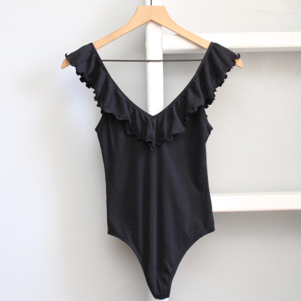 Aritzia Black Ruffle Bodysuit